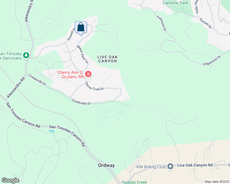 map of restaurants, bars, coffee shops, grocery stores, and more near 2136 Horse Trail Drive in Redlands