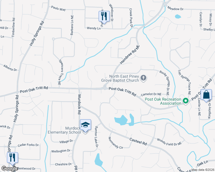 map of restaurants, bars, coffee shops, grocery stores, and more near 3151 Post Oak Tritt Road in Marietta
