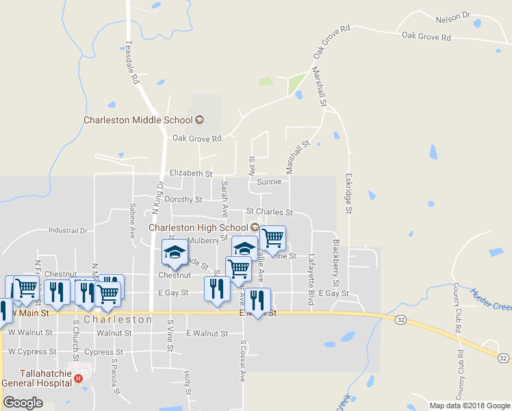 map of restaurants, bars, coffee shops, grocery stores, and more near 605 Saint Charles Street in Charleston