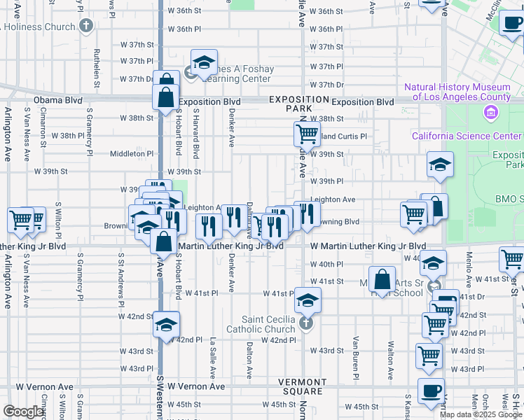 map of restaurants, bars, coffee shops, grocery stores, and more near 3968 Halldale Avenue in Los Angeles