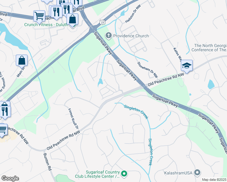 map of restaurants, bars, coffee shops, grocery stores, and more near 2402 Harpers Way in Duluth