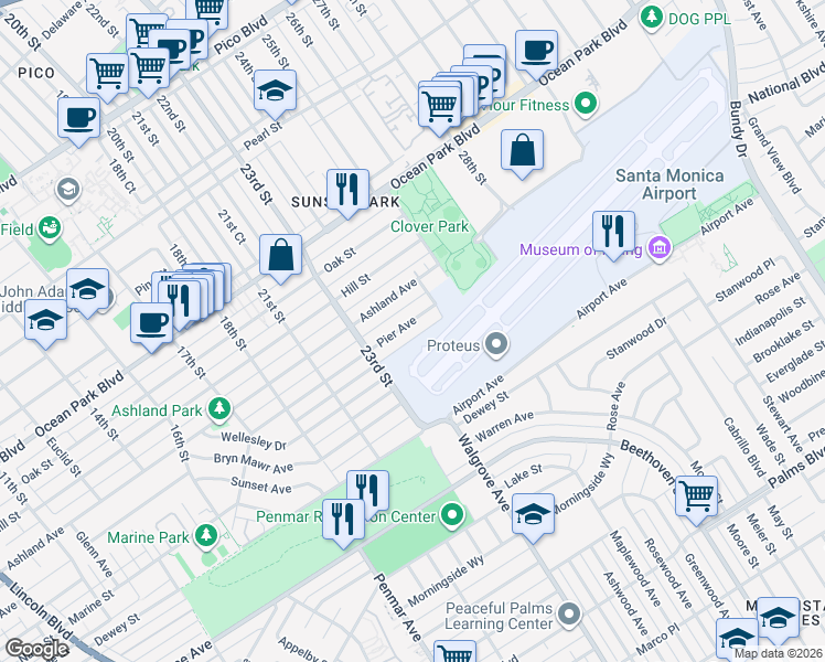 map of restaurants, bars, coffee shops, grocery stores, and more near 2336 Pier Avenue in Santa Monica
