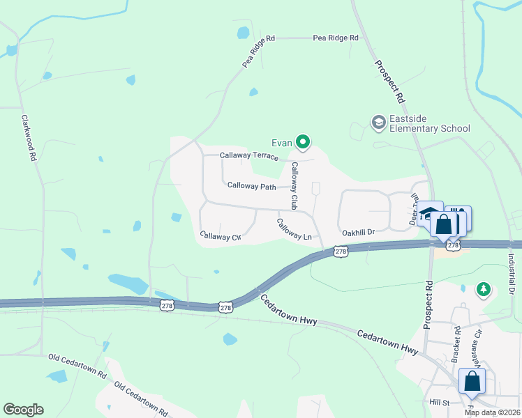 map of restaurants, bars, coffee shops, grocery stores, and more near Calloway Drive in Rockmart