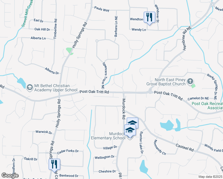 map of restaurants, bars, coffee shops, grocery stores, and more near 2546 Telfair Place in Marietta