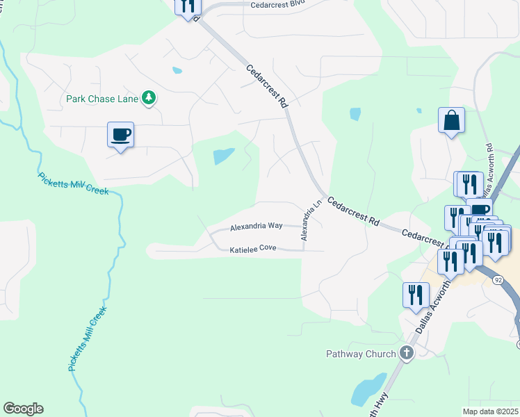 map of restaurants, bars, coffee shops, grocery stores, and more near 187 Alexis Drive in Dallas