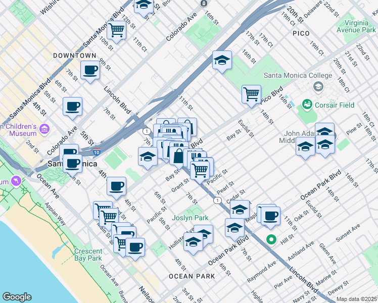 map of restaurants, bars, coffee shops, grocery stores, and more near 826 Pico Boulevard in Santa Monica