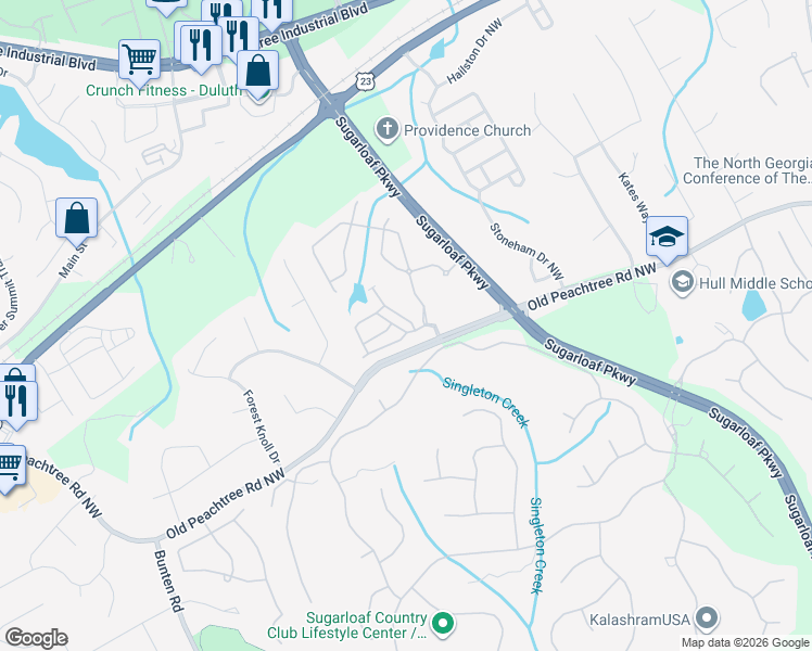 map of restaurants, bars, coffee shops, grocery stores, and more near 2402 Harpers Way in Duluth