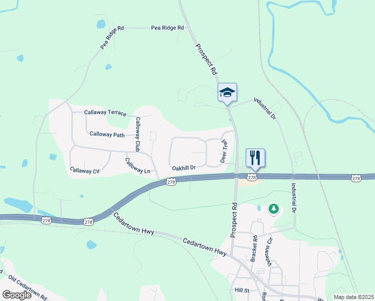 map of restaurants, bars, coffee shops, grocery stores, and more near 36 Quail Place in Rockmart