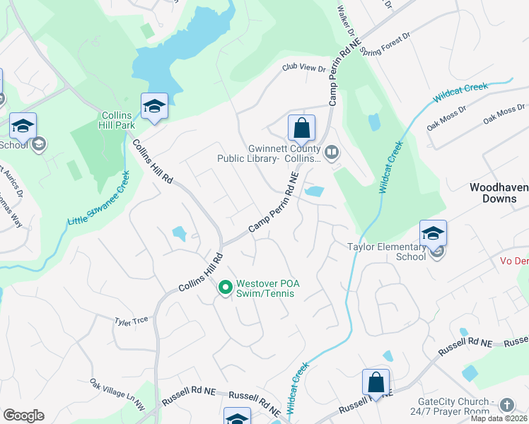 map of restaurants, bars, coffee shops, grocery stores, and more near 1955 Parliament Drive in Lawrenceville