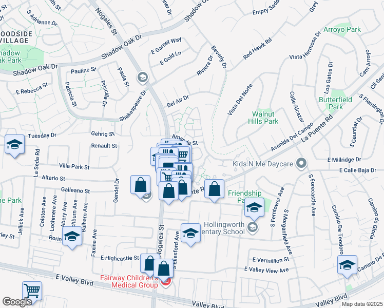 map of restaurants, bars, coffee shops, grocery stores, and more near 3852 Fig Street in West Covina