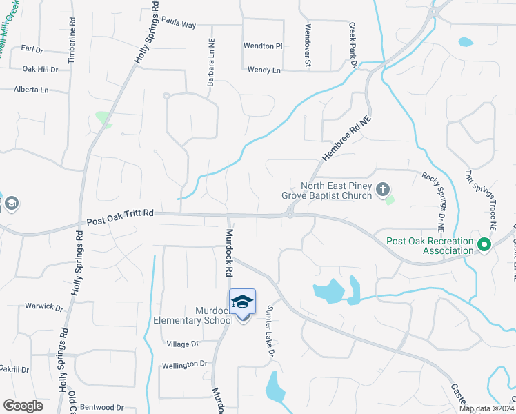 map of restaurants, bars, coffee shops, grocery stores, and more near 2553 Weeping Oak Trace in Marietta