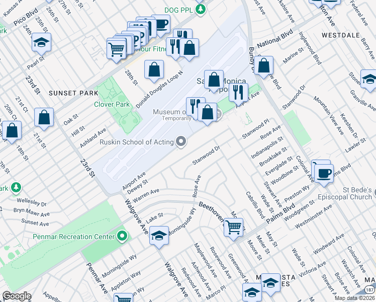 map of restaurants, bars, coffee shops, grocery stores, and more near 12819 Dewey Street in Los Angeles