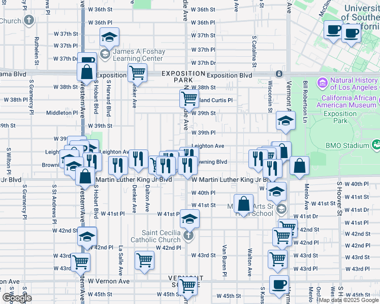 map of restaurants, bars, coffee shops, grocery stores, and more near 3967 Normandie Avenue in Los Angeles