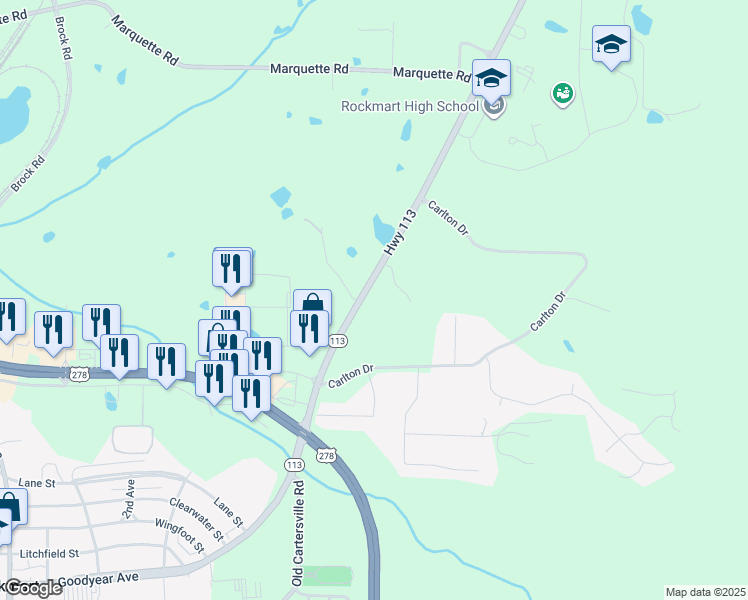 map of restaurants, bars, coffee shops, grocery stores, and more near 815 Cartersville Highway in Rockmart