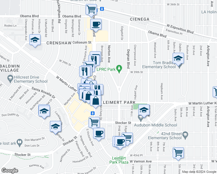 map of restaurants, bars, coffee shops, grocery stores, and more near 3974 McClung Drive in Los Angeles