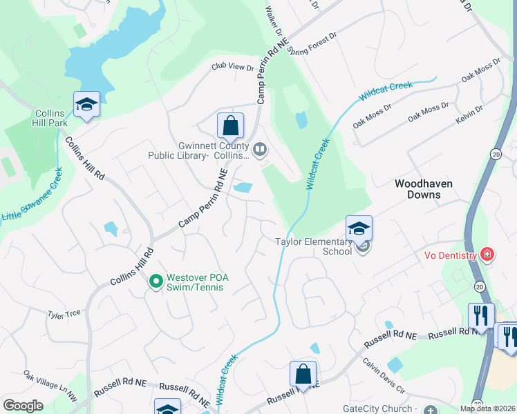 map of restaurants, bars, coffee shops, grocery stores, and more near 1885 Wildcat Creek Court in Lawrenceville