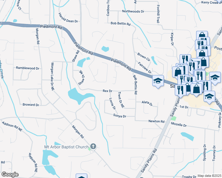 map of restaurants, bars, coffee shops, grocery stores, and more near 1627 Rex Drive in Marietta
