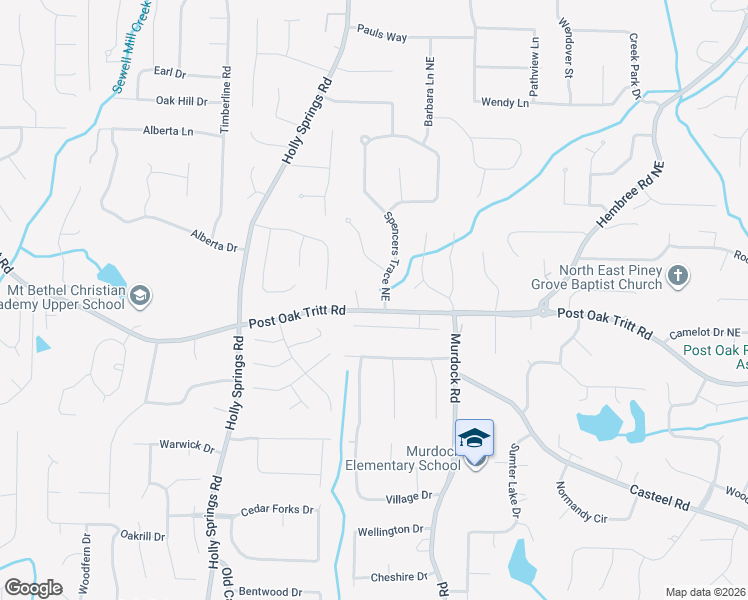 map of restaurants, bars, coffee shops, grocery stores, and more near 2555 Spencers Trace Northeast in Marietta