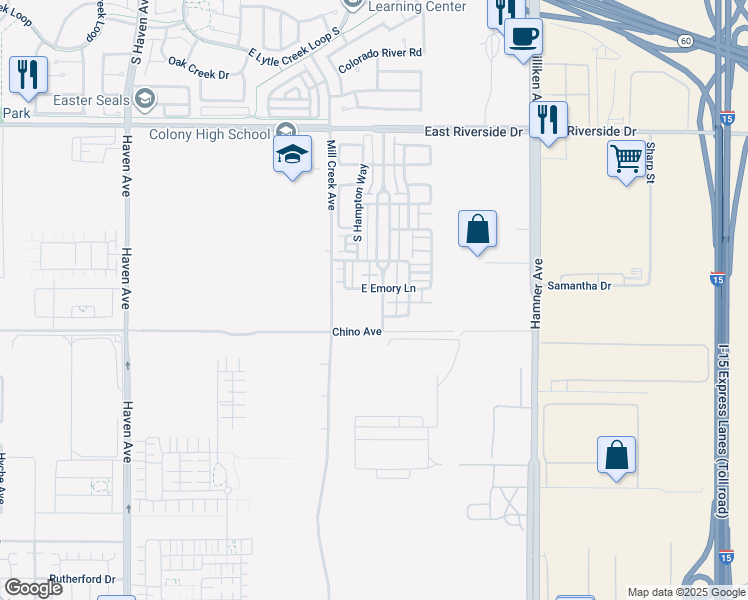 map of restaurants, bars, coffee shops, grocery stores, and more near 1514 South Bon View Avenue in Ontario