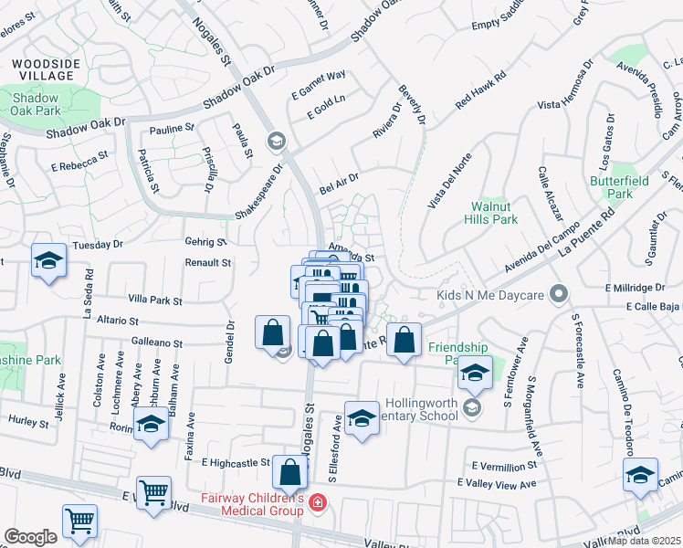 map of restaurants, bars, coffee shops, grocery stores, and more near 3545 Eucalyptus Street in West Covina