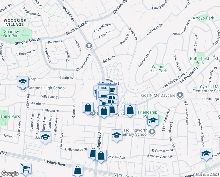 map of restaurants, bars, coffee shops, grocery stores, and more near 3839 Mahogany Street in West Covina