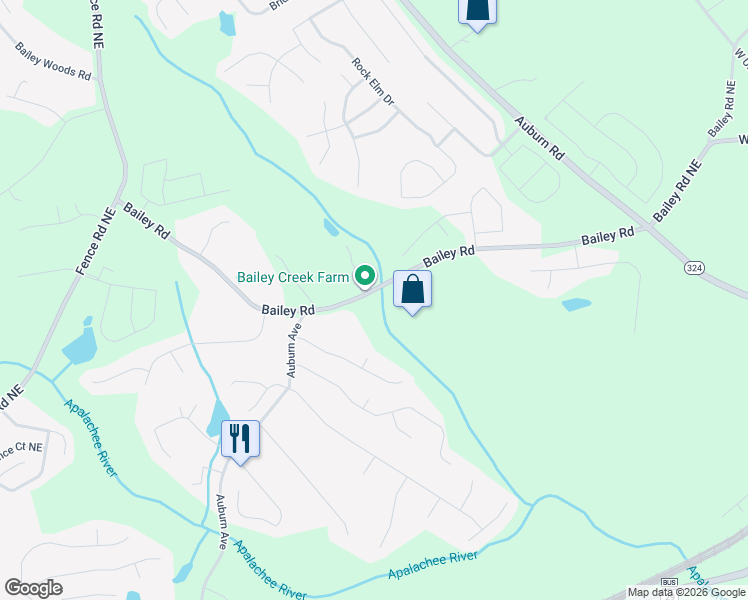 map of restaurants, bars, coffee shops, grocery stores, and more near 3338 Bailey Road in Dacula