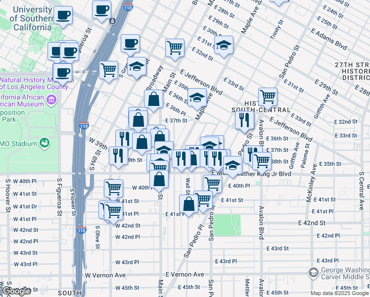 map of restaurants, bars, coffee shops, grocery stores, and more near 3818 Maple Avenue in Los Angeles