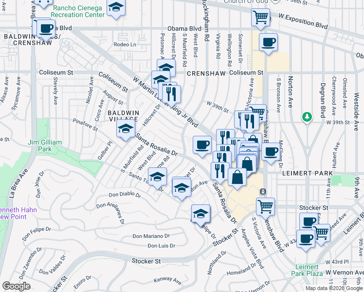 map of restaurants, bars, coffee shops, grocery stores, and more near 4097 Buckingham Road in Los Angeles