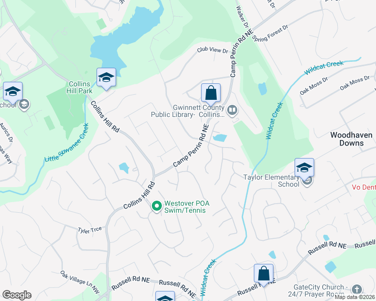 map of restaurants, bars, coffee shops, grocery stores, and more near 1955 Parliament Drive in Lawrenceville