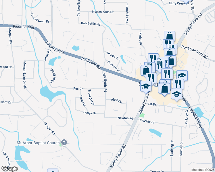 map of restaurants, bars, coffee shops, grocery stores, and more near 1660 Rex Drive in Marietta