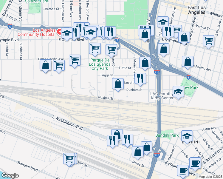 map of restaurants, bars, coffee shops, grocery stores, and more near 1463 South Sunol Drive in Los Angeles