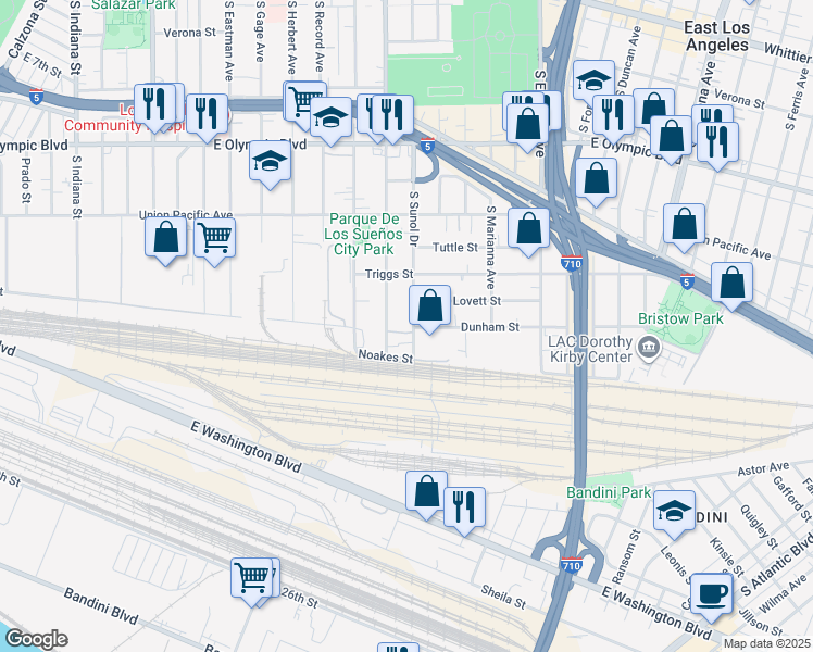 map of restaurants, bars, coffee shops, grocery stores, and more near 1463 South Sunol Drive in Los Angeles