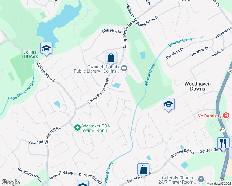 map of restaurants, bars, coffee shops, grocery stores, and more near 1896 Lake Ridge Terrace in Lawrenceville