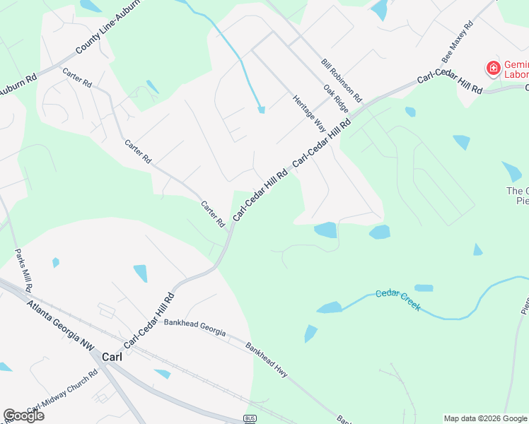 map of restaurants, bars, coffee shops, grocery stores, and more near 163 Carl-Cedar Hill Road in Winder
