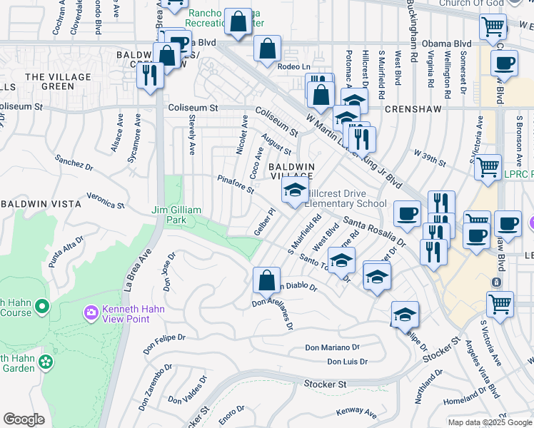 map of restaurants, bars, coffee shops, grocery stores, and more near 4063 Hillcrest Drive in Los Angeles