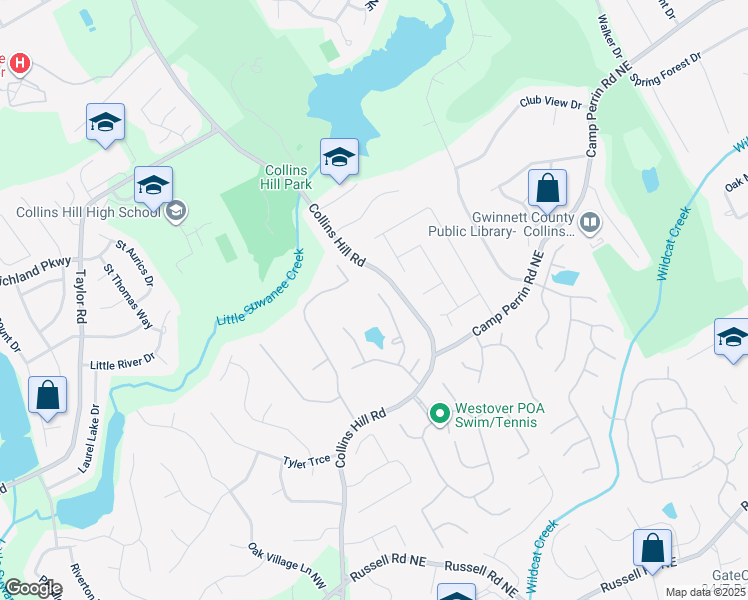 map of restaurants, bars, coffee shops, grocery stores, and more near 2072 Wildcat Falls Lane in Lawrenceville