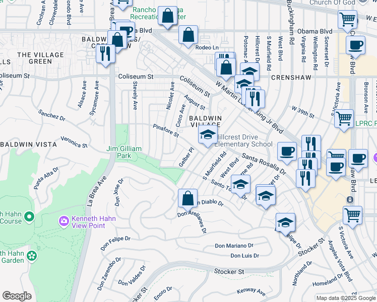 map of restaurants, bars, coffee shops, grocery stores, and more near 4063 Hillcrest Drive in Los Angeles