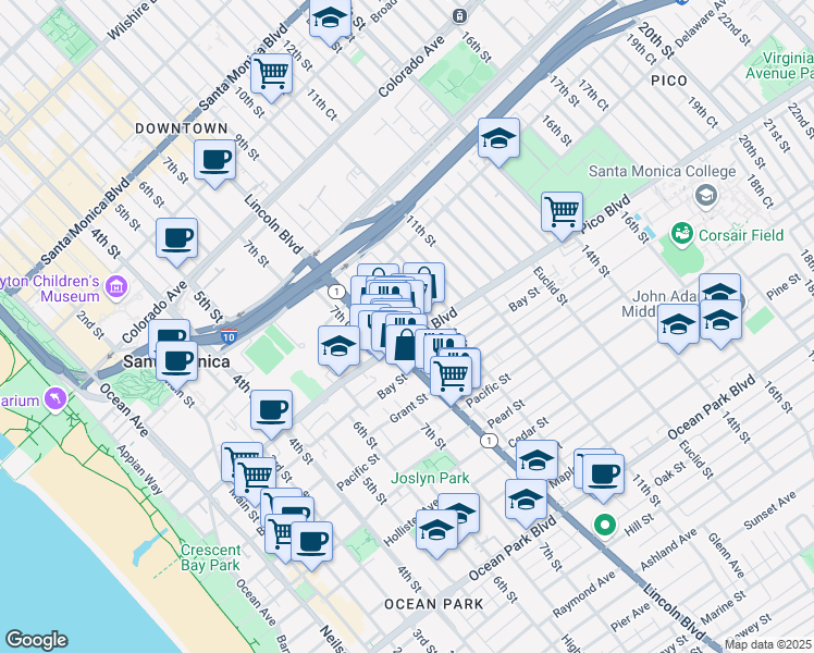 map of restaurants, bars, coffee shops, grocery stores, and more near 826 Pico Boulevard in Santa Monica