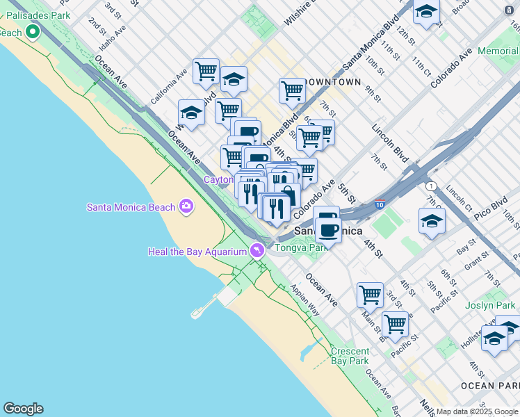 map of restaurants, bars, coffee shops, grocery stores, and more near in Santa Monica