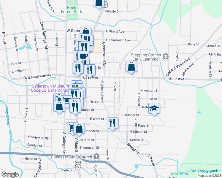map of restaurants, bars, coffee shops, grocery stores, and more near 330 Noyes Street in Cedartown