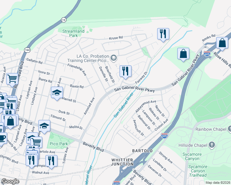 map of restaurants, bars, coffee shops, grocery stores, and more near 3927 Aleman Avenue in Pico Rivera