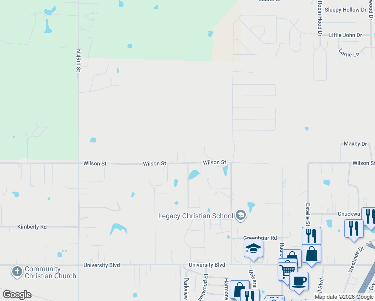 map of restaurants, bars, coffee shops, grocery stores, and more near 4012 Wilson Street in Durant