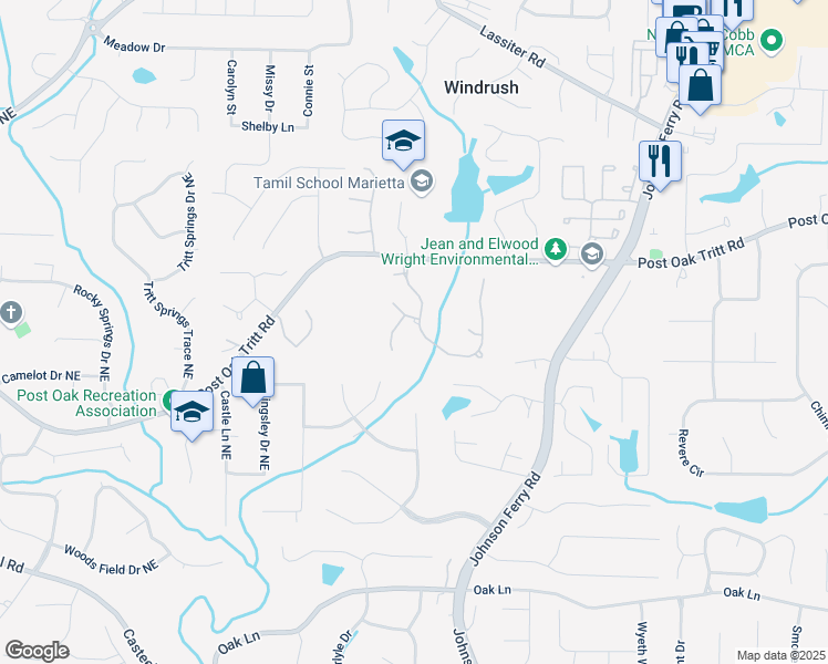 map of restaurants, bars, coffee shops, grocery stores, and more near 4085 Tritt Homestead Drive in Marietta