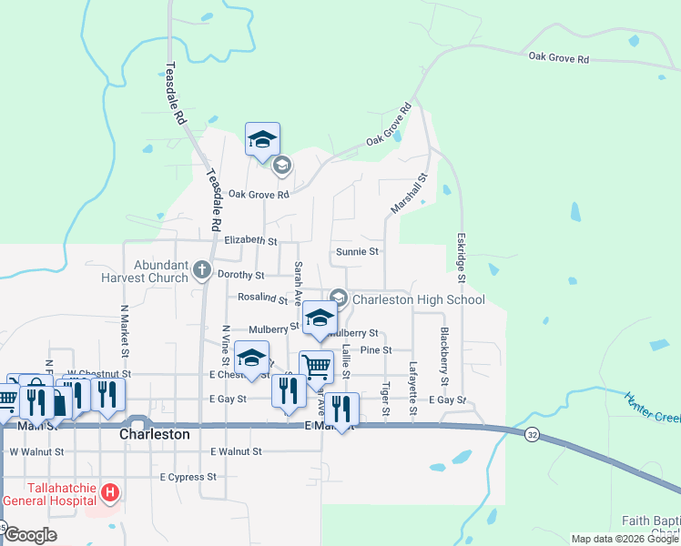 map of restaurants, bars, coffee shops, grocery stores, and more near 605 Saint Charles Street in Charleston