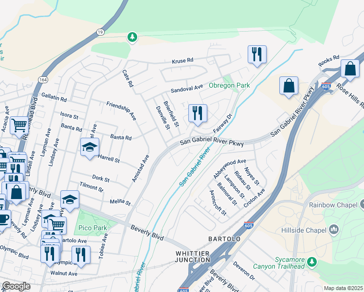 map of restaurants, bars, coffee shops, grocery stores, and more near 3927 Aleman Avenue in Pico Rivera
