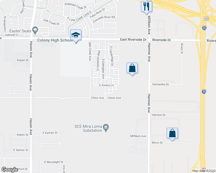 map of restaurants, bars, coffee shops, grocery stores, and more near 3268 Westmont Lane in Ontario