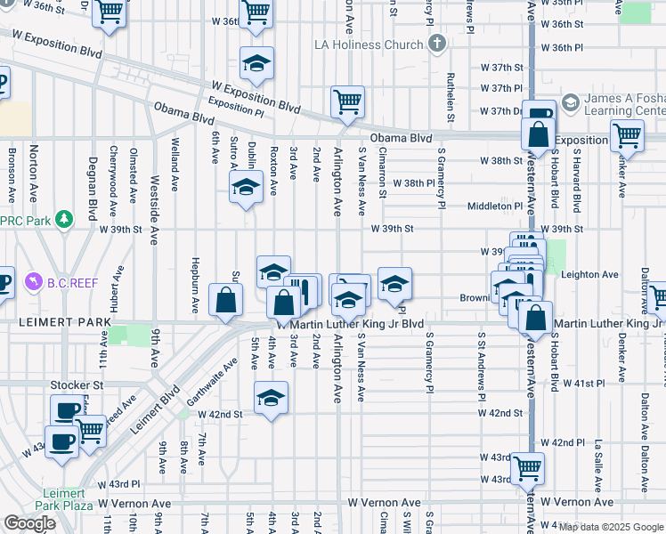 map of restaurants, bars, coffee shops, grocery stores, and more near 3955 Arlington Avenue in Los Angeles