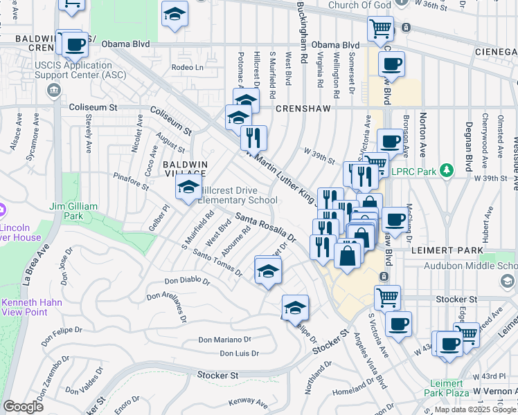 map of restaurants, bars, coffee shops, grocery stores, and more near 4097 Buckingham Road in Los Angeles