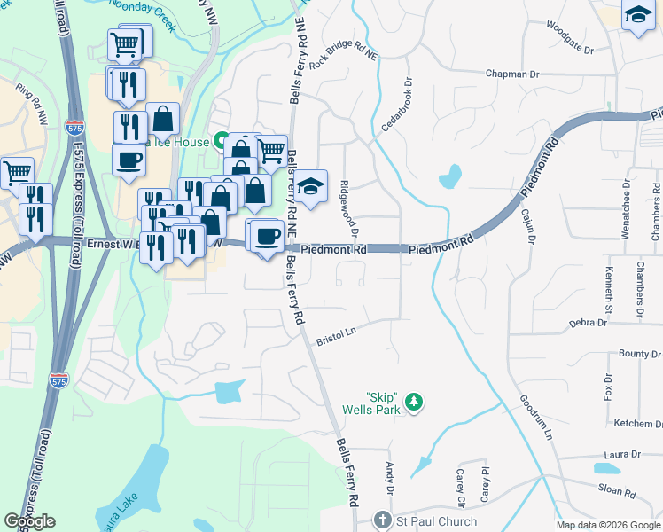 map of restaurants, bars, coffee shops, grocery stores, and more near 2456 Cape Sable Drive in Marietta