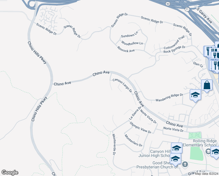 map of restaurants, bars, coffee shops, grocery stores, and more near 13164 San Rafael Drive in Chino Hills